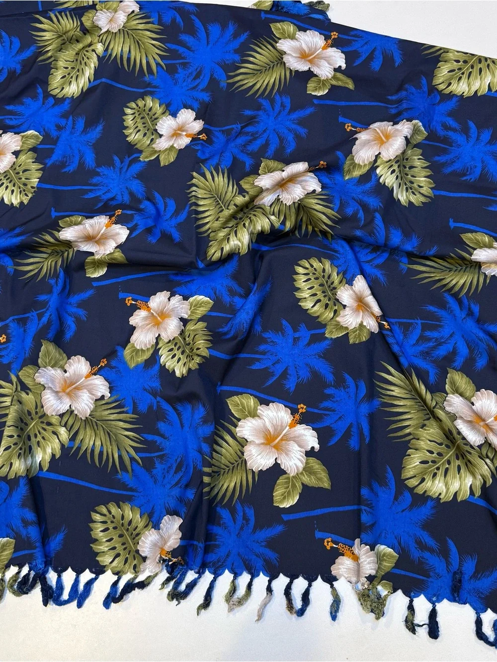 Tropical Hibiscus Print Scarf in Green and Blue